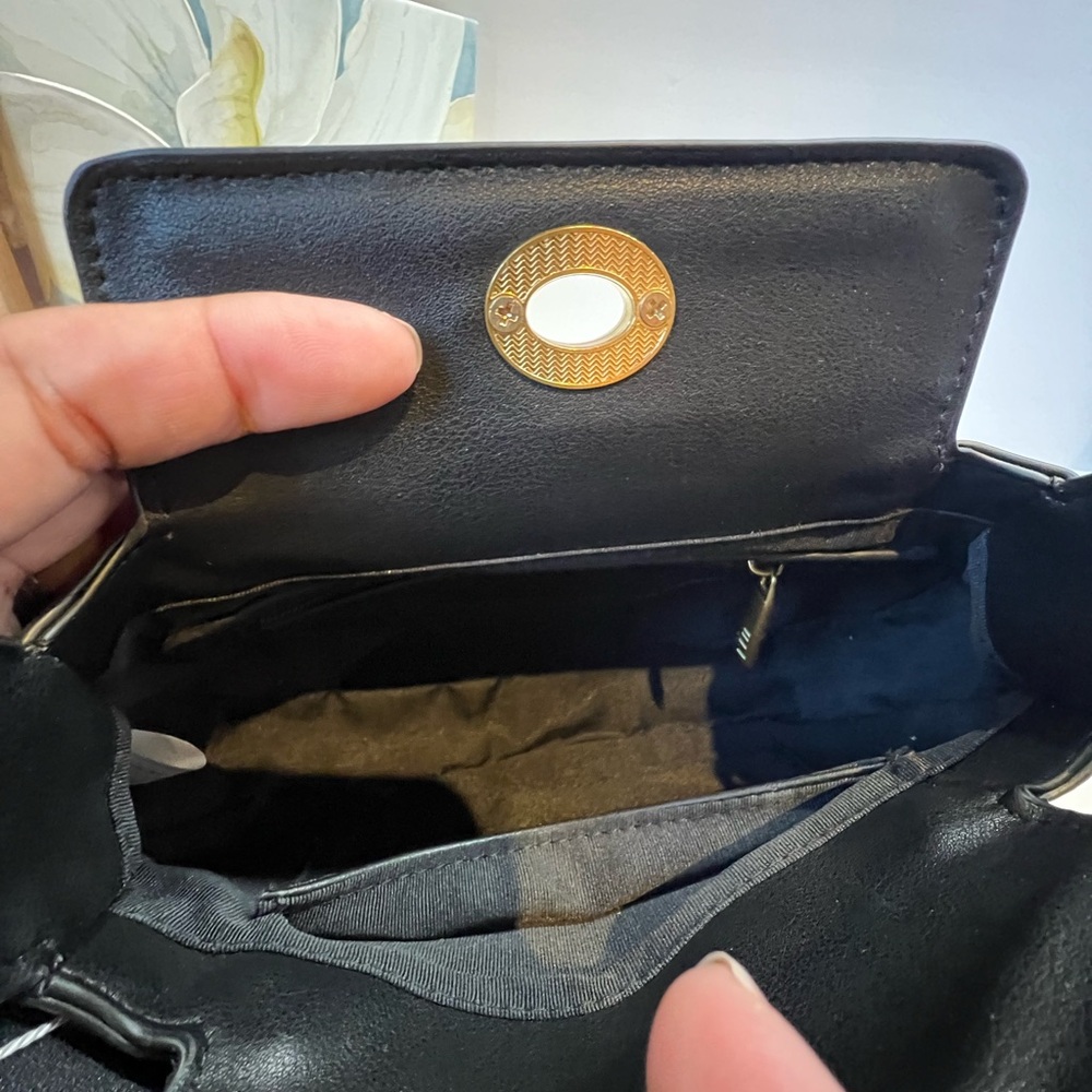 Melie Bianco Black Vegan Shoulder Bag and crossbody with Gold Accents - Picture 6 of 14